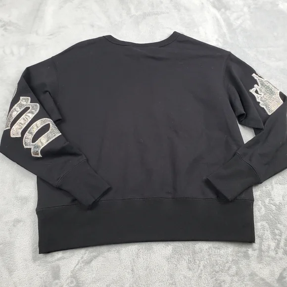 Disney Womens XS Disneyland Long Sleeve Top Black Silver Shimmer Spell Out NEW - Picture 4 of 10